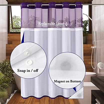 Gibelle No Hook Cloth Purple Shower Curtain with Liner, 72x80