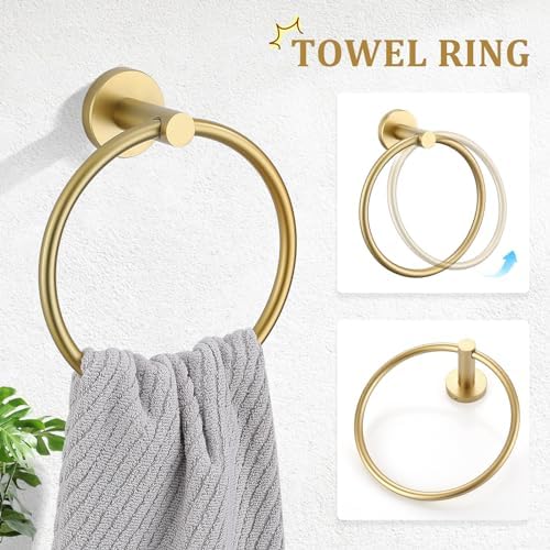 TURS Brushed Gold 5-Piece Bathroom Hardware Set Towel Bar Set SUS304 Stainless Steel Towel Racks for Bathroom Wall Mounted, 23.6-Inch