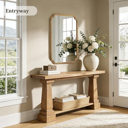 WallBeyond 28" x 40" Rounded Corner Arch Wall Mirror with Wood Frame for Entryway, Living Room or Bedroom Home Decor - Light Woodgrain [28 x 40 inches, Natural Color]