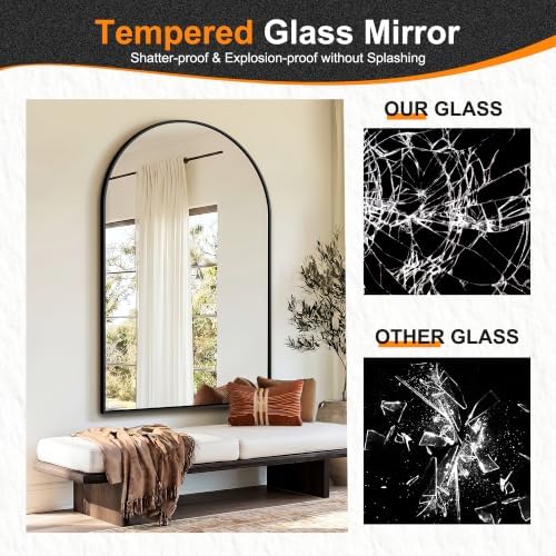Delma Arched Bathroom Mirror, 55"x35", Black