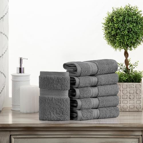 Superior Egyptian Cotton Plush & Absorbent, Face Towel Set of 6, Charcoal