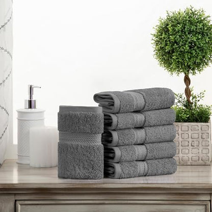 Superior Egyptian Cotton Plush & Absorbent, Face Towel Set of 6, Charcoal