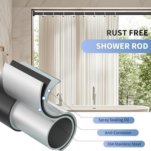 Black Shower Curtain Rod 34-82 Inch(2.8-6.8ft) Adjustable Shower Rod