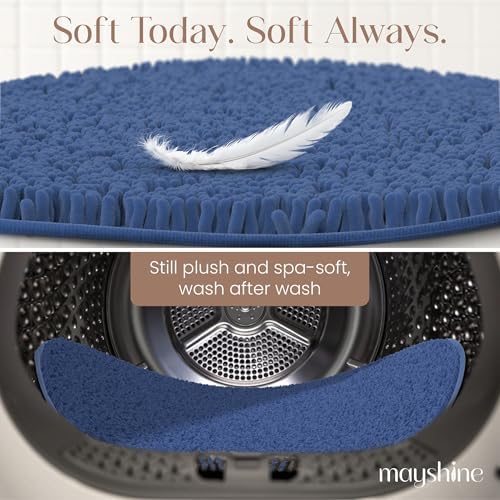 MAYSHINE Round Area Rug Set for Bathroom | Soft Plush Chenille Bath Mat, Water Absorbent Non-Slip Bathroom Rug | Washable Shag Carpet for Shower, Bedroom, or Home Décor | 36"x36" (Round) | Dark Blue