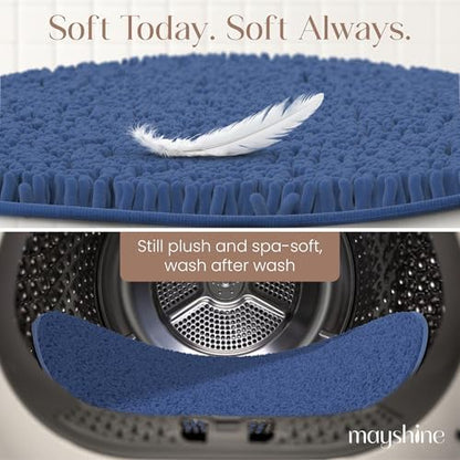 MAYSHINE Round Area Rug Set for Bathroom | Soft Plush Chenille Bath Mat, Water Absorbent Non-Slip Bathroom Rug | Washable Shag Carpet for Shower, Bedroom, or Home Décor | 48"x48" (Round) | Dark Blue