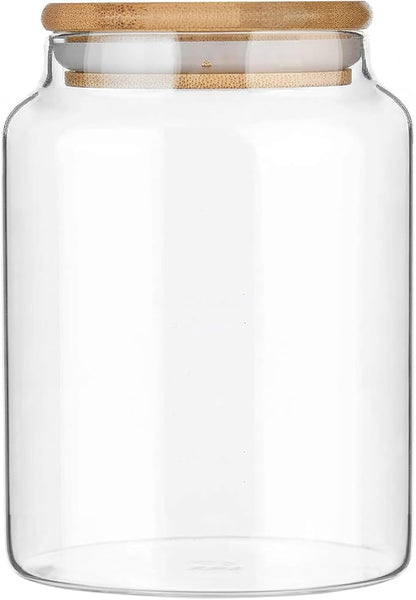 Custde Glass Jar with Lid, 28.7 FL oz Airtight Glass Storage Jar Glass Food Storage Containers for Kitchen Counter, Pantry, Decorative for Coffee, Sugar, Candy Jar Cute (Bamboo 28.7 FL OZ)
