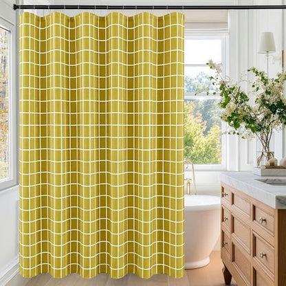 Fabric Farmhouse Shower Curtain-Extra Long Shower Curtains Bathroom Gold
