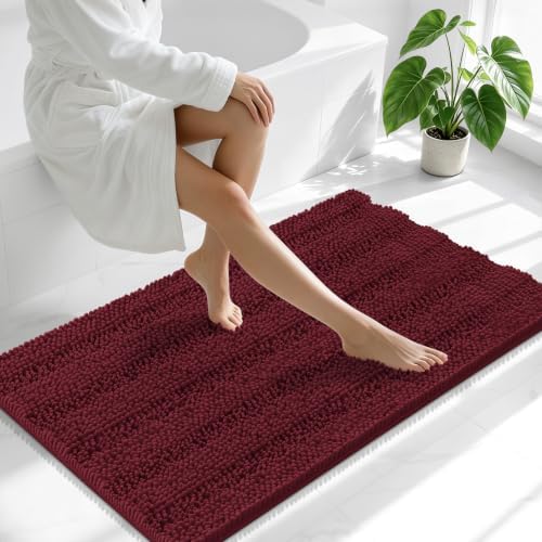 Smiry Chenille Bathroom Runner Rugs 44x24, Soft Bath Mat, Andorra Red-Brown