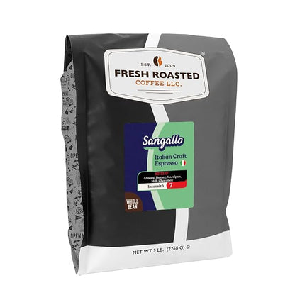 Fresh Roasted Coffee, Sangallo Italian Craft Artisan Blend Whole Bean Coffee, Medium Roast, Kosher, 5 lb (80 oz)