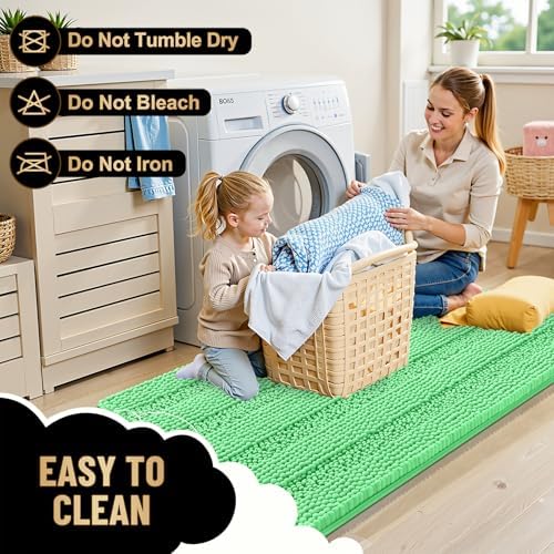 OLANLY Thick Bathroom Rugs 36x24, Chenille Striped Bath Rugs, Mint Green
