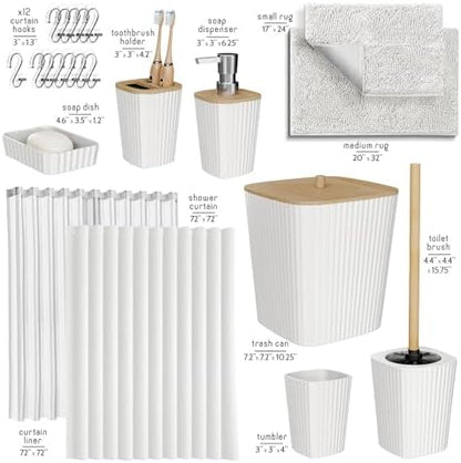 Clara Clark White Bathroom Set, Bathroom Sets with Shower Curtain and Rugs