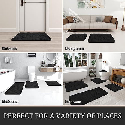 YIHOUSE Bathroom Rugs Mat Set, Memory Foam Bath Mat 2 Piece Black