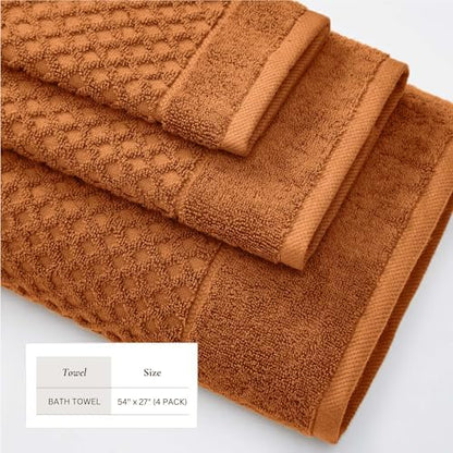 Great Bay Home Bath Towels - 100% Cotton 4 Pack 54x27 Bath Towel Set - Absorbent, Durable, Quick-Dry Towels for Bathroom (Copper)