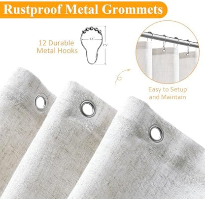 Naturoom Linen Shower Curtain 78 Inch Long for Bathroom Beige White 1 Panel