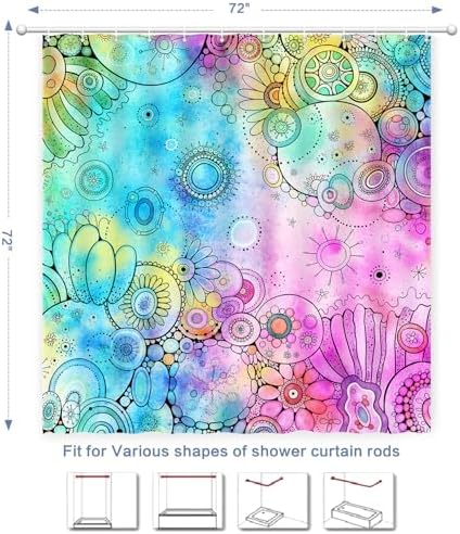 Watercolor Shower Curtain, Doodle Painting Shower Curtain Waterproof Shower Curtain Sets for Bathroom with 12 Hooks Polyester Fabric Machine Washable Home Office Decor Bath Curtain