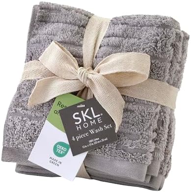 SKL Home CloudSoft Washcloth Set, 4-Piece, 100% Cotton Luxury, Gray
