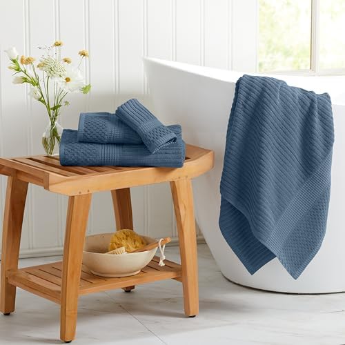 Springtree Home 100% Cotton Bath Towel Set | 6-Piece Set | Textured | Ocean