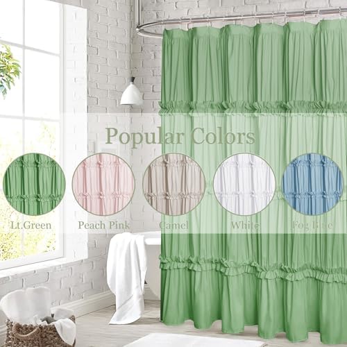 Farmhouse Ruffle Shower Curtain, Light Green, 72 x 72 in