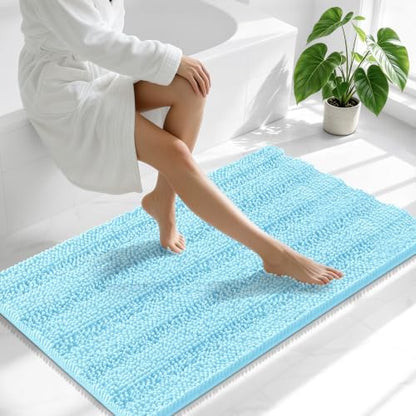 Smiry Thick Chenille Bathroom Runner Rugs 44x24, Soft Bath Mat, Sky Blue