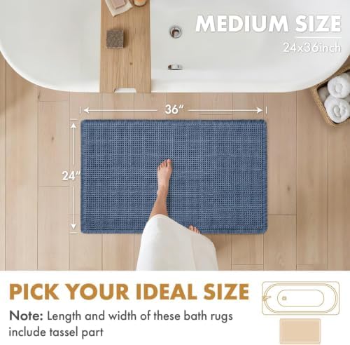 MIULEE Set of 2 Waffle Bathroom Rugs Boho Bath Mat Blue 24x36 Inch