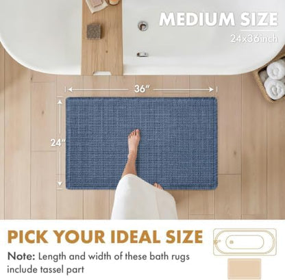 MIULEE Set of 2 Waffle Bathroom Rugs Boho Bath Mat Blue 24x36 Inch