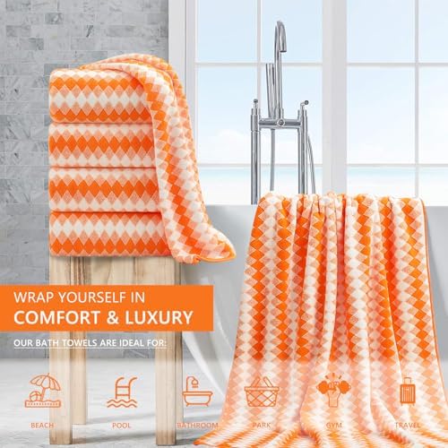 4 Piece Extra Large Bath Towel Set Oversized Bath Sheet 35"x70" Bathroom Towel Set Soft Highly Absorbent & Quick Dry Premium Bath Towel for Bathroom 600GSM Shower Towel Spa Gym Hotel,Orange
