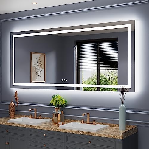 Amorho LED Bathroom Mirror, 88"X38" with Front Light and Backlit