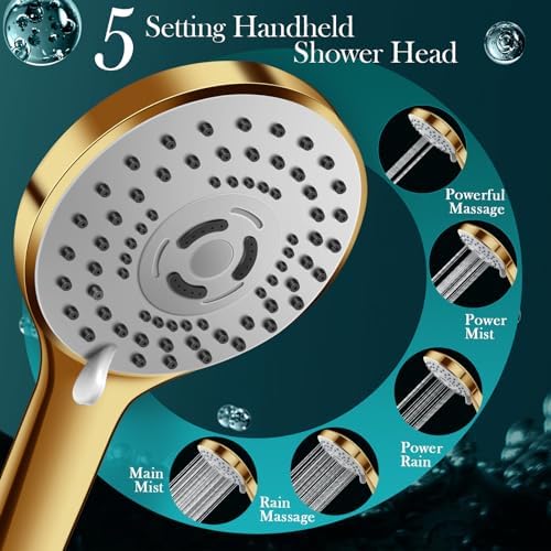 12'' Gold Rain Shower Head with 16” Extension Arm and 5 Setting Handheld