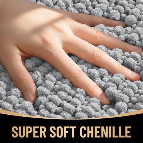 OLANLY Thick Chenille Large Bathroom Rugs Mats 44x32, Light Grey