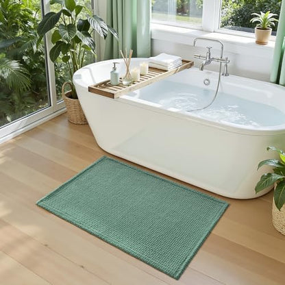 DEXI Chenille Bath Mat 32x20, Soft Absorbent Bathroom Rugs, Green