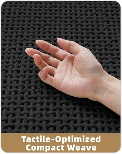 Color&Geometry 17"x47" Chenille Bathroom Runner Rugs Upgraded Denser,Black