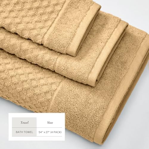Great Bay Home Bath Towels - 100% Cotton 4 Pack 54x27 Bath Towel Set - Absorbent, Durable, Quick-Dry Towels for Bathroom (Sand)