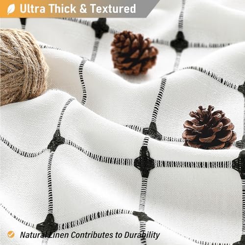 BTTN Extra Long Boho Farmhouse Linen Shower Curtain, 72x96, White and Black