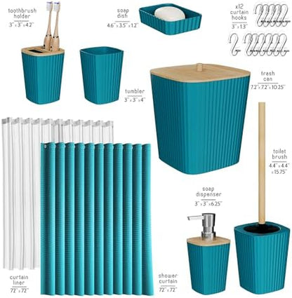 Clara Clark Teal Bathroom Set, Shower Curtain Set, Bathroom Accessory Set