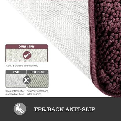 Yeaban Chenille Burgundy Bathroom Rug 24"x36", Non-Slip Rubber Backing