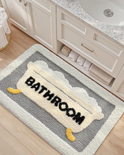 DEXI Bathroom Rugs Non Slip Washable, 24x16 Cute Bath Mat, Gray and Beige