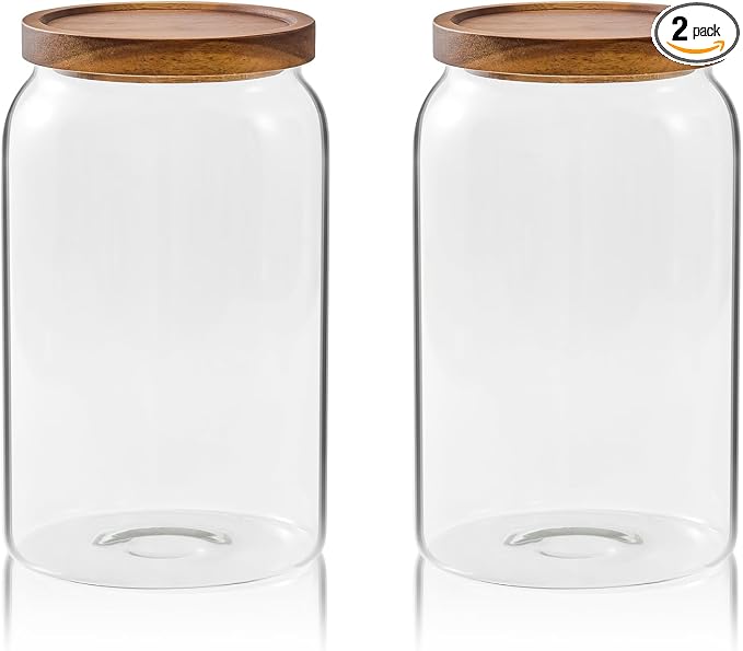 Sweejar Large Glass Candy Jars with Wooden Lids, 1 Gallon Glass Jar with Lid, Sugar/Flour Storage Containers, Big Glass Canisters with Airtight Lid