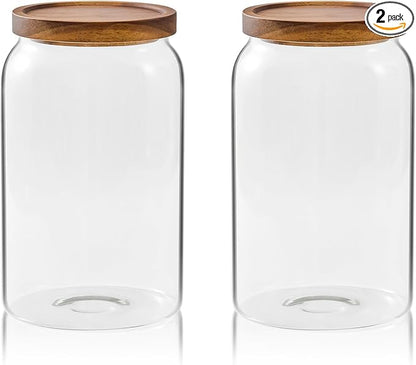 Sweejar Large Glass Candy Jars with Wooden Lids, 1 Gallon Glass Jar with Lid, Sugar/Flour Storage Containers, Big Glass Canisters with Airtight Lid