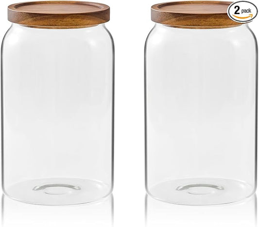 Sweejar Large Glass Candy Jars with Wooden Lids, 1 Gallon Glass Jar with Lid, Sugar/Flour Storage Containers, Big Glass Canisters with Airtight Lid