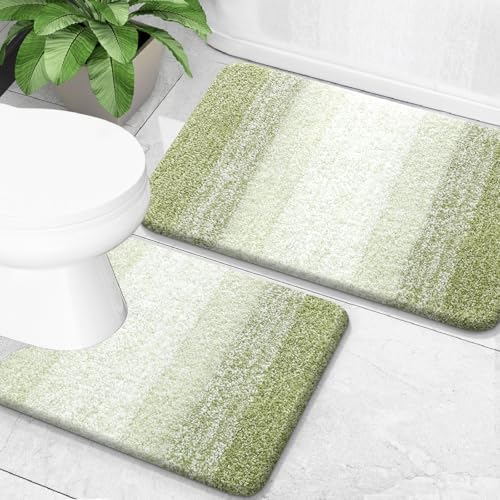 OLANLY Micorfiber Bathroom Rug Set 2 Piece, 24"x16"+U-Shaped 24"x20"