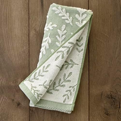 SKL Home Leaf Sprig Hand Towel Set-2pc, 100% Cotton, Reversible, Sage