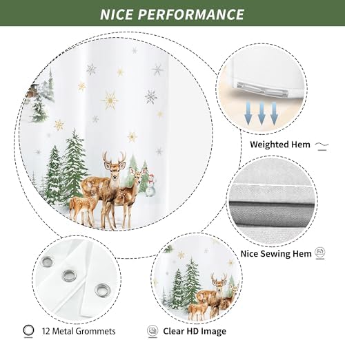 Christmas Winter Forest Shower Curtain for Bathroom 72W*72H Inch Snowman Deer Snowflake Rustic Xmas Pine Tree Farmhouse Country Holiday Decorations Bathtub Decor Waterproof Polyester Fabric Set