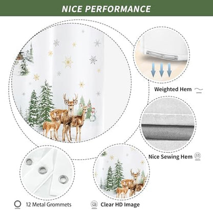 Christmas Winter Forest Shower Curtain for Bathroom 72W*72H Inch Snowman Deer Snowflake Rustic Xmas Pine Tree Farmhouse Country Holiday Decorations Bathtub Decor Waterproof Polyester Fabric Set