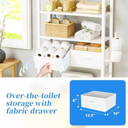 Simple Trending 4 Tier Over The Toilet Storage with Drawers，Holder & Hooks