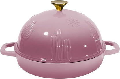 Flavehc Bread Oven Cast Iron Bread Dutch Oven with Cloche Lid for Bread Baking BerryPink Enameled Cast Iron Bread Oven with Dome Lid for Sourdough 5 qt