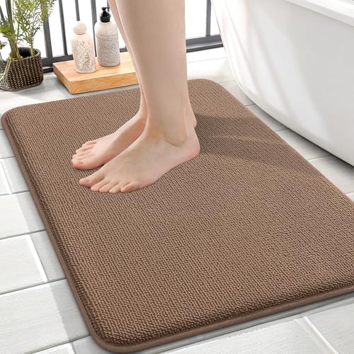 OLANLY Memory Foam Small Bathroom Rugs 24x16, Absorbent Bath Mat, Mocha