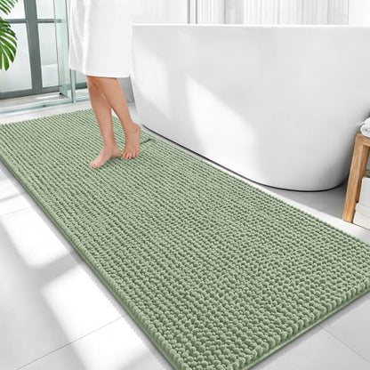 OLANLY Thick Chenille Bathroom Runner Rugs Mats 59x24, Sage Green