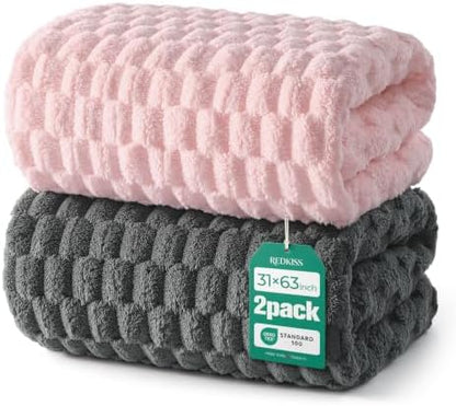 REDKISS Charcoal Gray Pink Microfiber Bath Towels Large, 30"x60", 2 Pack