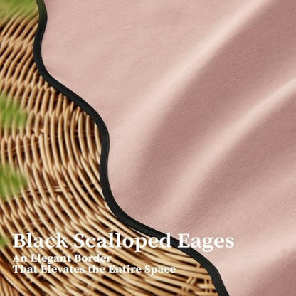 BTTN 54x78 Boho Scalloped Linen Textured Cloth Shower Curtain, Blush Pink