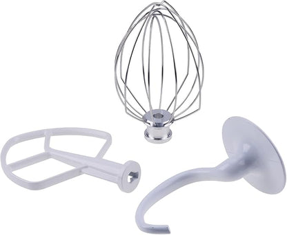 K5ADH Dough Hook & K5AB Flat Beater & K5AWW Wire Whip-3 Pieces Replacement for KitchenAid 5-QT Bowl-Lift Stand Mixer